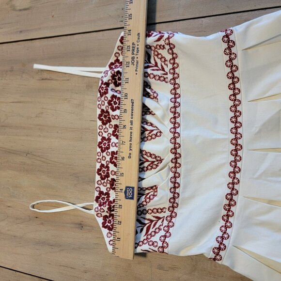 Ann Taylor Ivory Box Pleat With Red Embroidered Lined Dress Sz‎ 0 NWOT with FLAW - Picture 14 of 16
